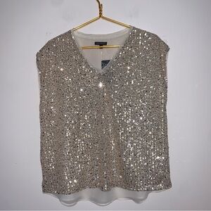Ava & Grace Sparkling Silver Sequin Blouse Large